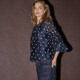 DitaCC Dot LS Balloon Blouse - Navy