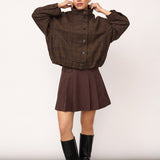 OlvaCC Check Balloon Jacket - Dark Brown