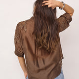 KawaCC Emb. SS V-Shirt - Dark Brown