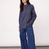SomoCC Stripe Funnel Neck Shirt - Navy
