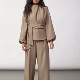 LunaCC Tie Blouse - Taupe