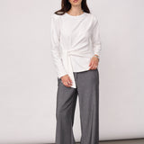 OrianeCC LS Pleat Tie Tee - White