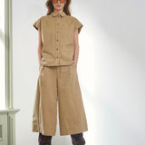 EvelynCC Slit Back SS shirt - Sand