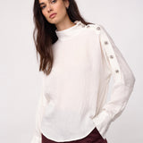 CamelloCC Asym Button Blouse - Off-White