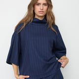 GabieCC Pin Funnel Neck Blouse - Navy