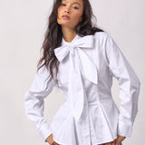 PoppyCC Peplum Tie Shirt - White