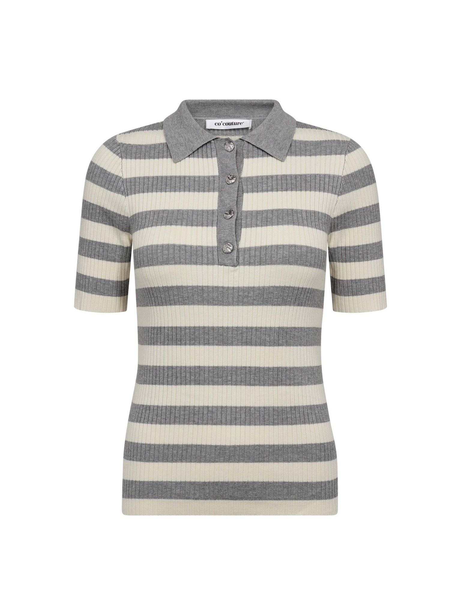 BonnyCC Stripe S/S Polo Knit - Light Grey - Co'couture