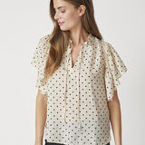 DionneCC Dot SS Frill Top - Powder - Co'couture