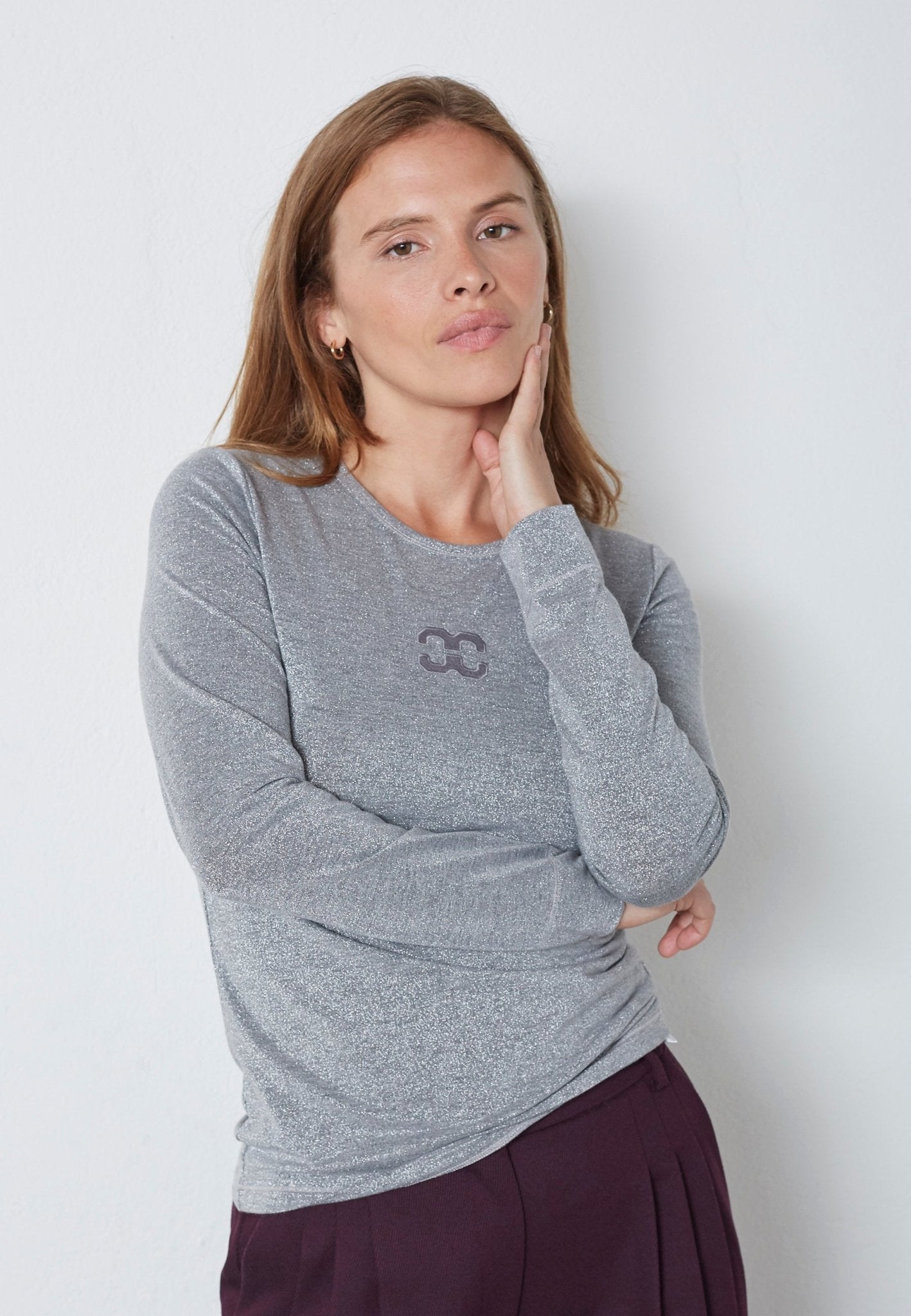 MannyCC Lurex Emb L/S Tee - Silver - Co'couture