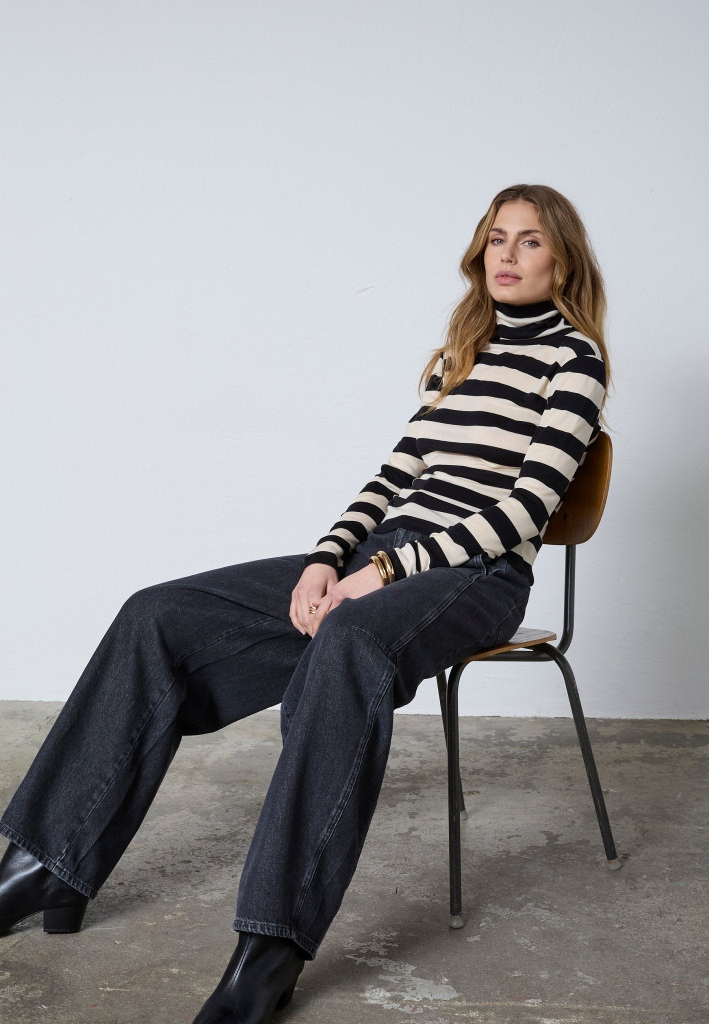 MasonCC Stripe RollNeck Blouse - BoneBlack - Co'couture
