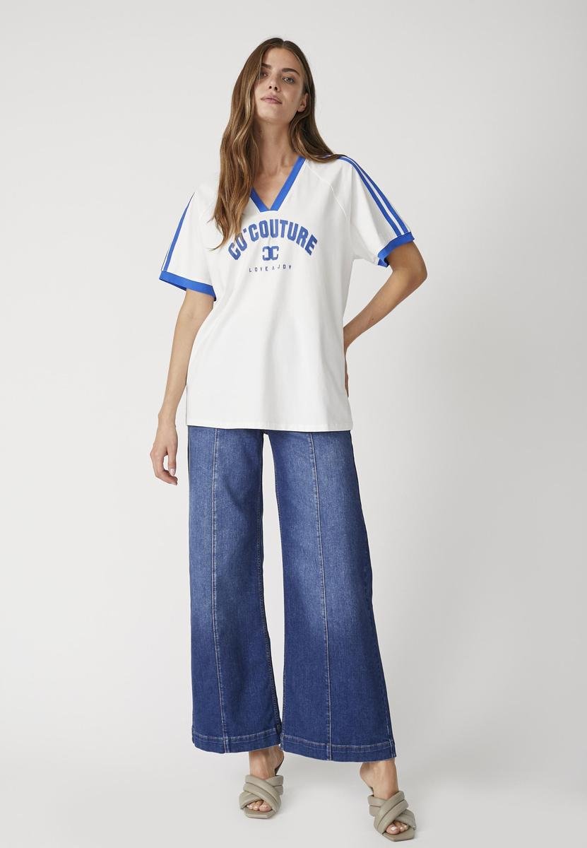 SiaraCC Oversize Sporty V - Tee - OffWhiteNewBlue - Co'couture