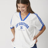 SiaraCC Oversize Sporty V - Tee - OffWhiteNewBlue - Co'couture